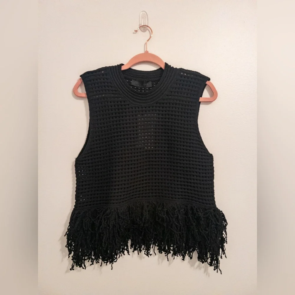 NWT ZARA Fringed Check Knit Sleeveless Top Eco-Friendly Black Size M - Picture 6 of 10
